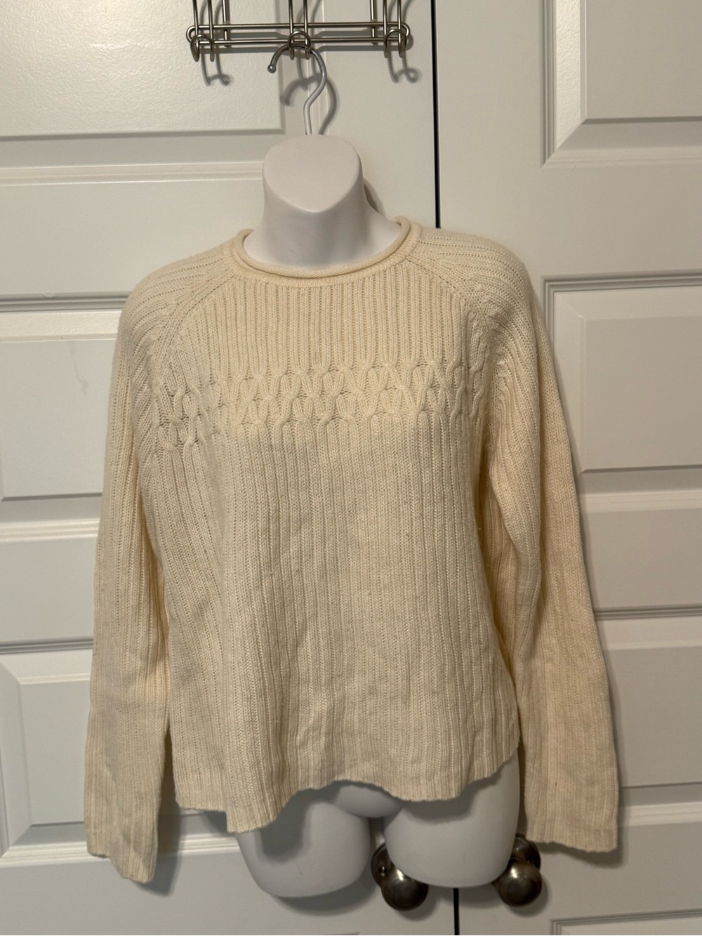 Karen Scott Cream Cable Stitch Crewneck Sweater